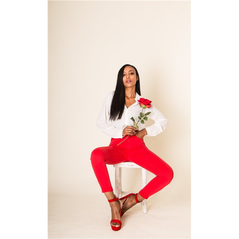 JEANS SLIM NINA TAILLE HAUTE ROUGE
