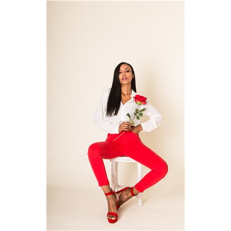 JEANS SLIM NINA TAILLE HAUTE ROUGE