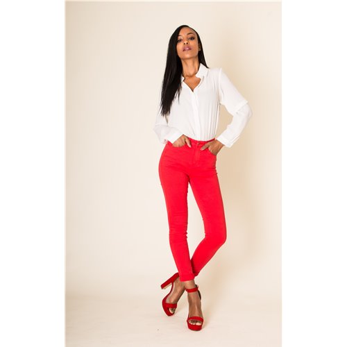 JEANS SLIM NINA TAILLE HAUTE ROUGE