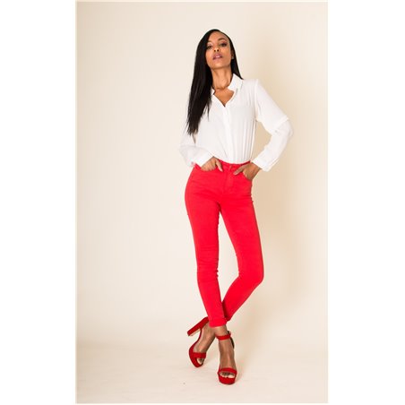 JEANS SLIM NINA TAILLE HAUTE ROUGE