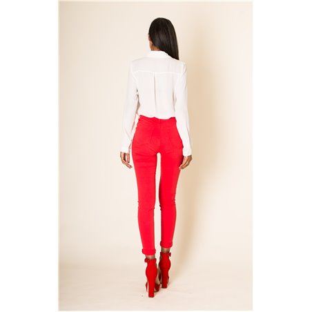 JEANS SLIM NINA TAILLE HAUTE ROUGE