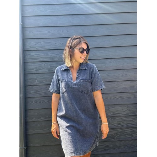 Robe courte en jeans bleu...