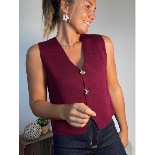 gilet sm flowers bordeaux at25