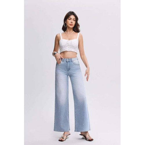 jeans wide broderies fleurs...