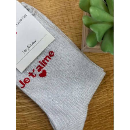 chaussettes je taime argent