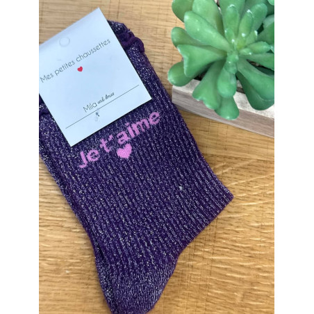 chaussettes je taime violet
