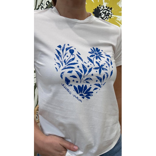 tee shirt coeur floral bleu...