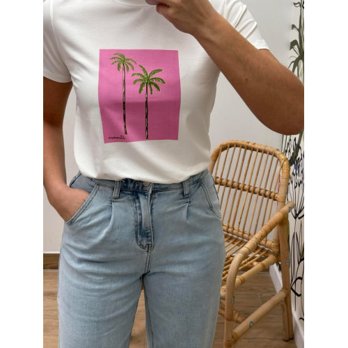 tee shirt palmier rose enf...