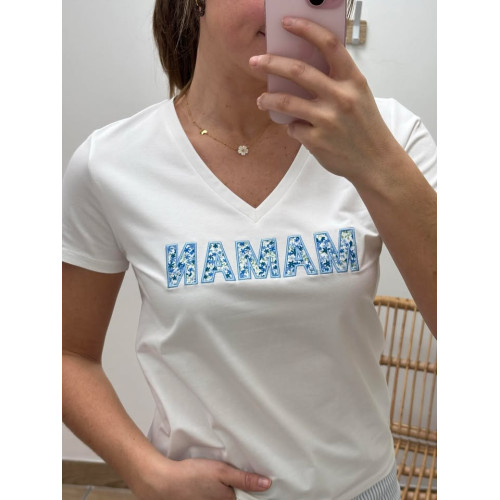 tee shirt maman col v bleu...