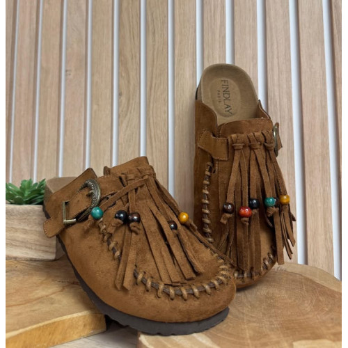 sabots franges camel et26