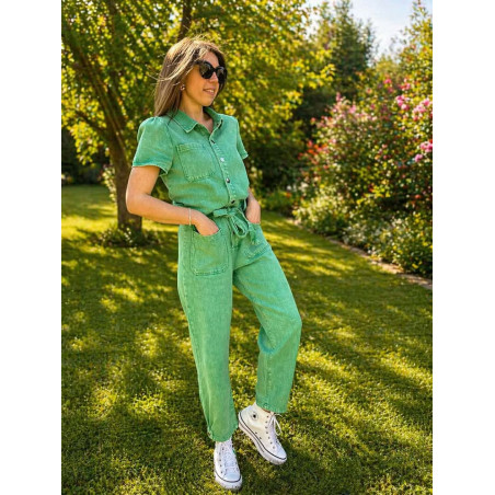 combi pantalon en jeans vert tropical et26