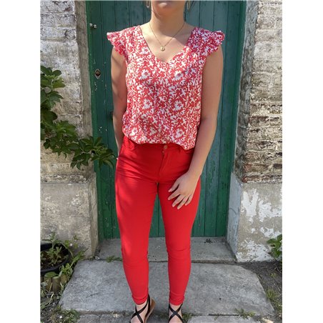 JEANS SLIM NINA TAILLE HAUTE ROUGE