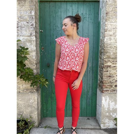 JEANS SLIM NINA TAILLE HAUTE ROUGE