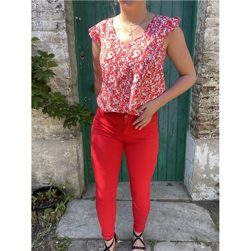 JEANS SLIM NINA TAILLE HAUTE ROUGE